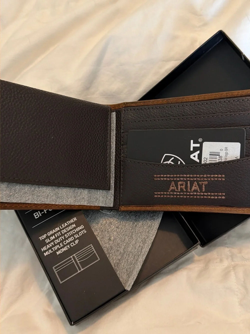 Ariat Distressed Brown Leather Bi-Fold Wallet with Embossed Flag